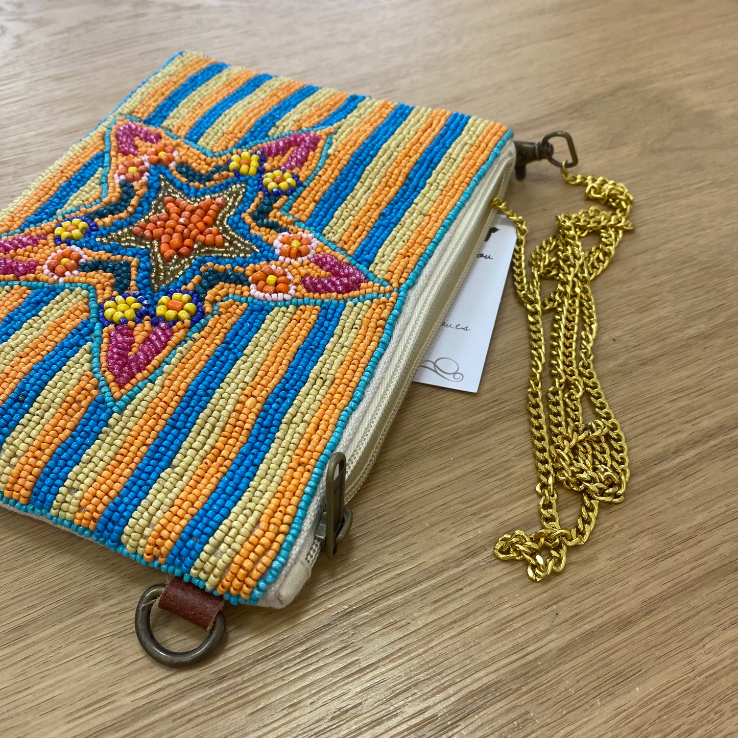 Cartera de mano 100% algodón con bordados lineales y estrella de mar varios colores - mbyou