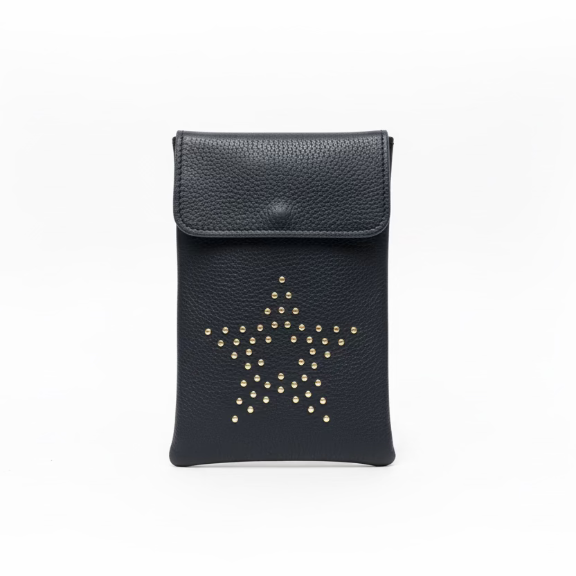 Bolso de piel 100% auténtica para el móvil con una estrella de tachuelas - Moments by You