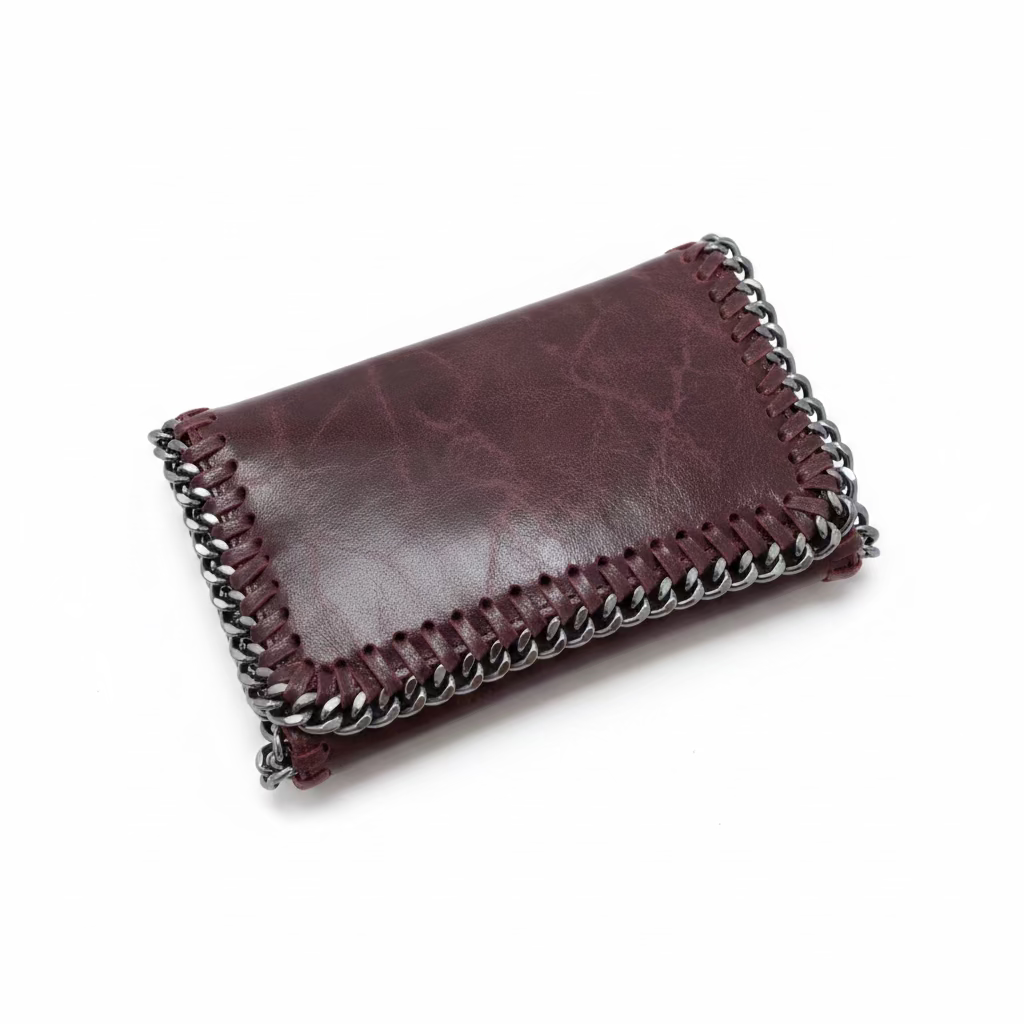 Bolso de piel auténtica 100% con cadena cosida plata oscura - Moments by You
