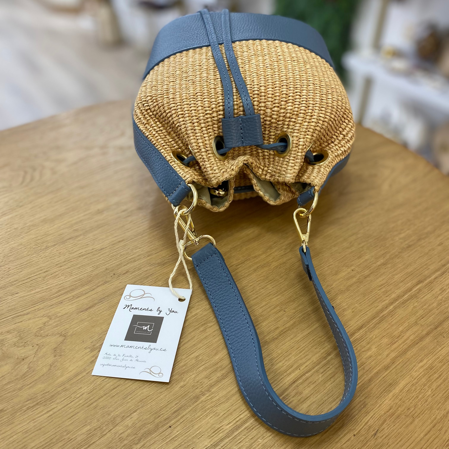 Sac sac en raphia doré - 100% cuir