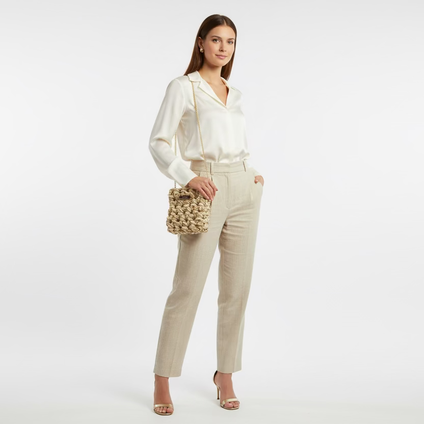 Bolso de hombro tipo red acabado beige y dorado- mbyou - Moments by You