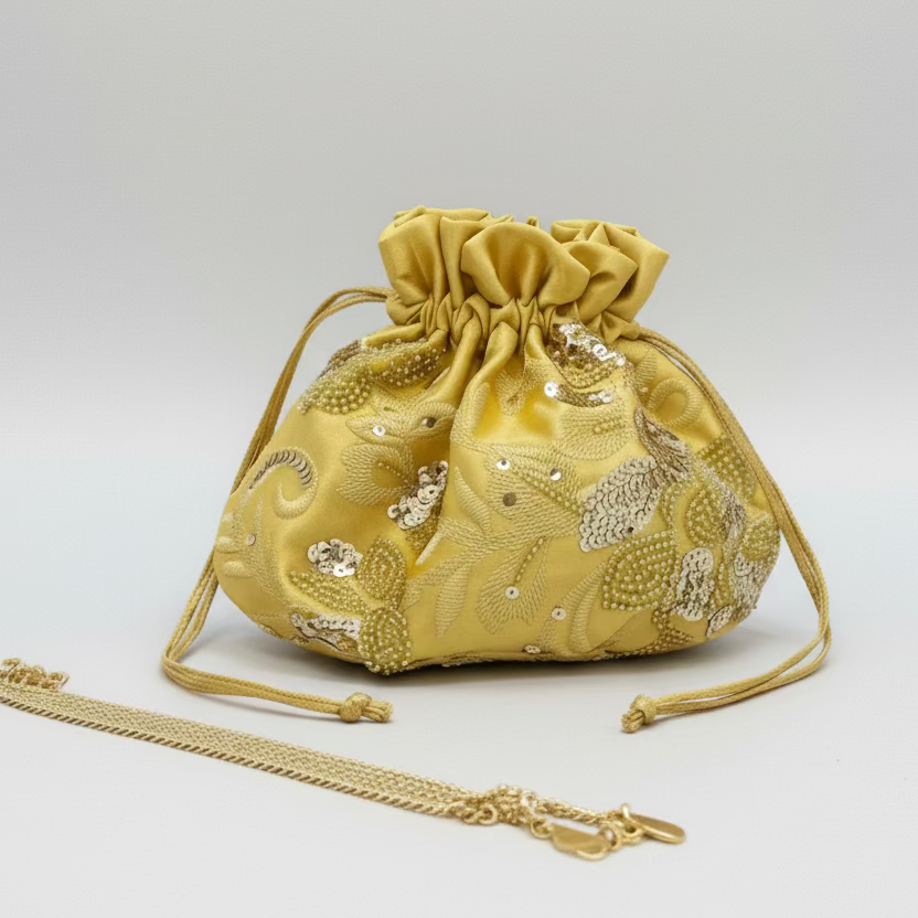 Bolso de fiesta tipo bombonera amarillo pastel con bordados y lentejuelas - mbyou - Moments by You