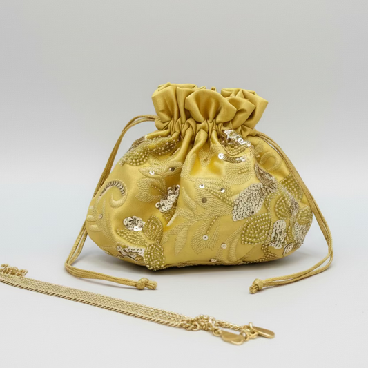 Bolso de fiesta tipo bombonera amarillo pastel con bordados y lentejuelas - mbyou - Moments by You