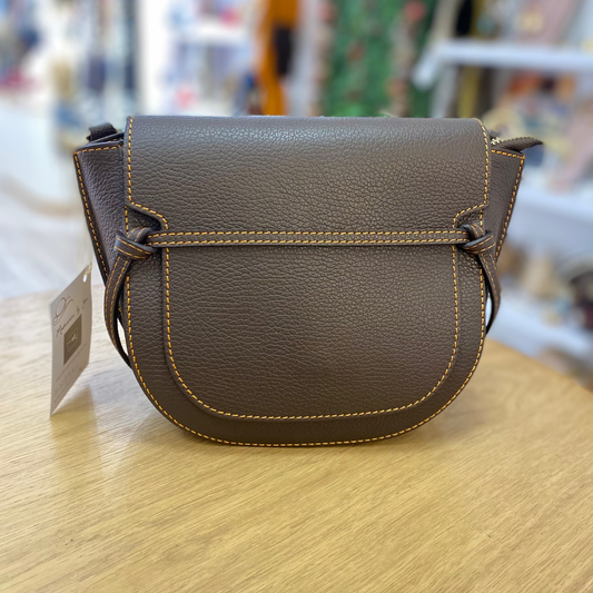 Bolso bandolera piel 100% auténtica marrón chocolate con pespuntes