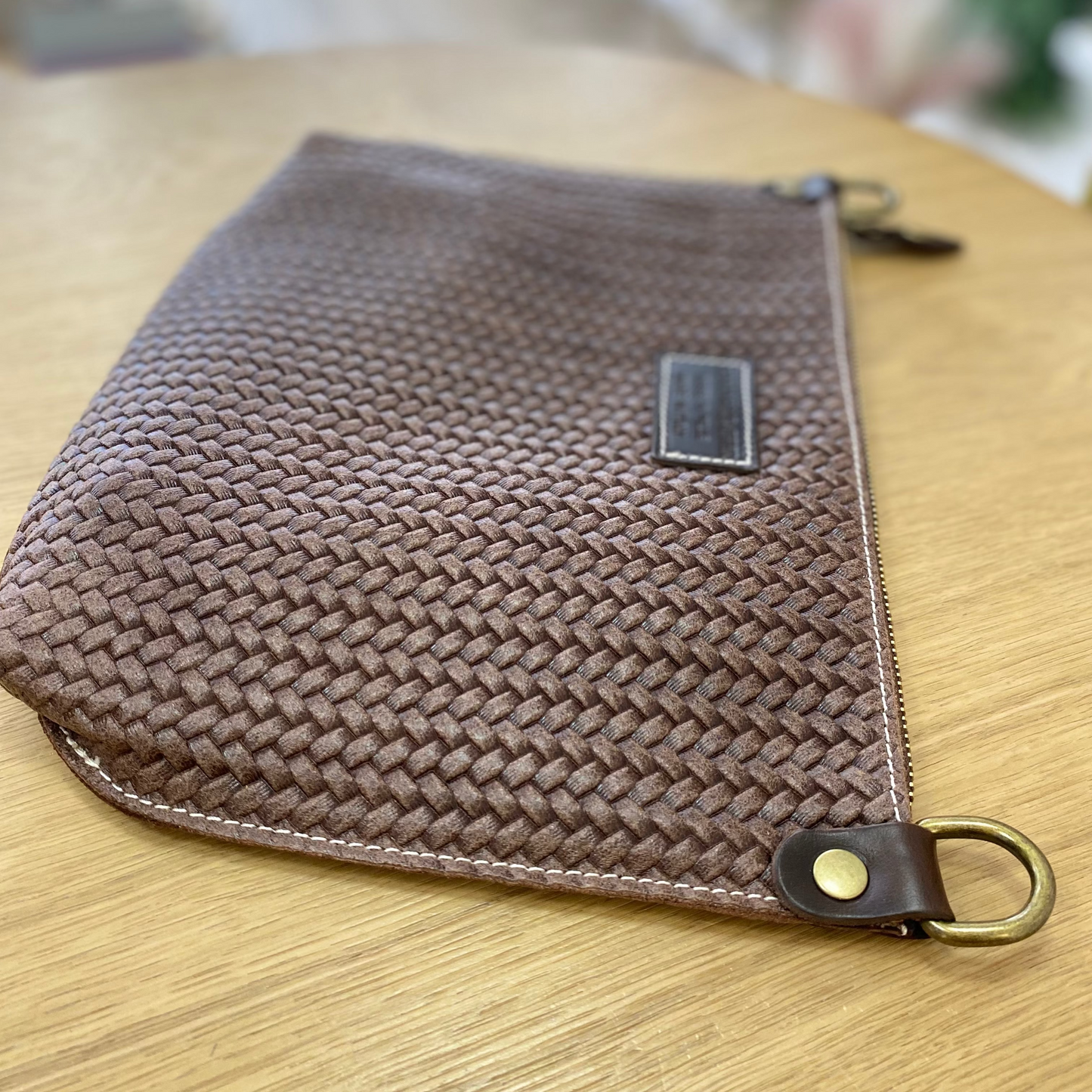 Bolso de piel 100% auténtica tipo bandolera rectangular efecto trenzado chocolate - mbyou