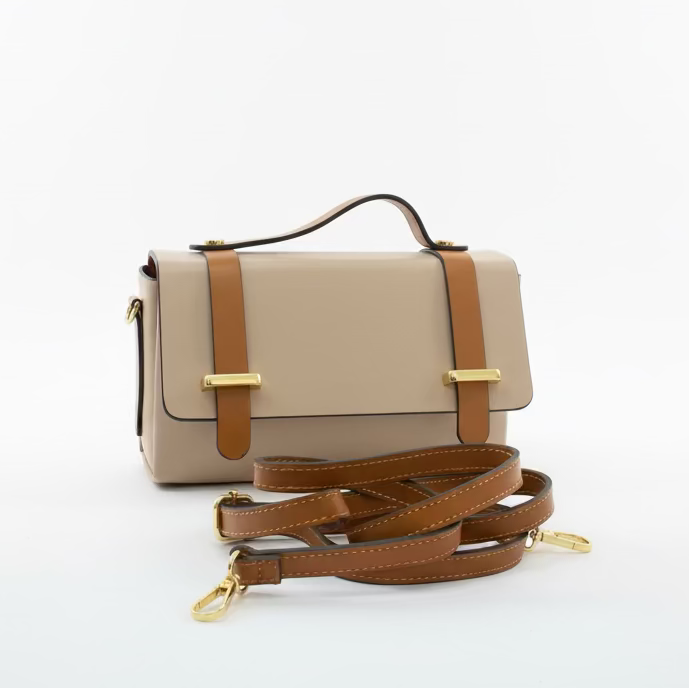 Bolso de mano pequeño y piel 100% vacuno estilo maletín con solapa - Moments by You