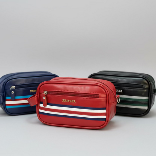 Bolso neceser acabado liso y detalle de líneas y logo de marca Privata - Moments by You