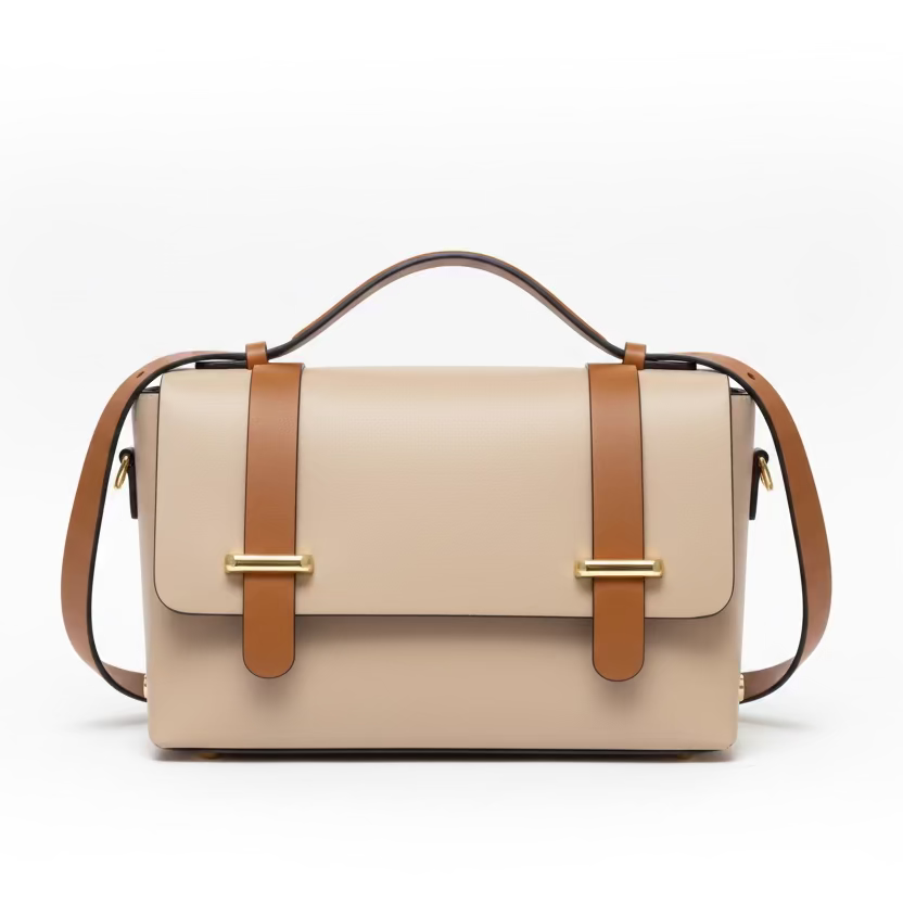 Bolso de mano pequeño y piel 100% vacuno estilo maletín con solapa - Moments by You