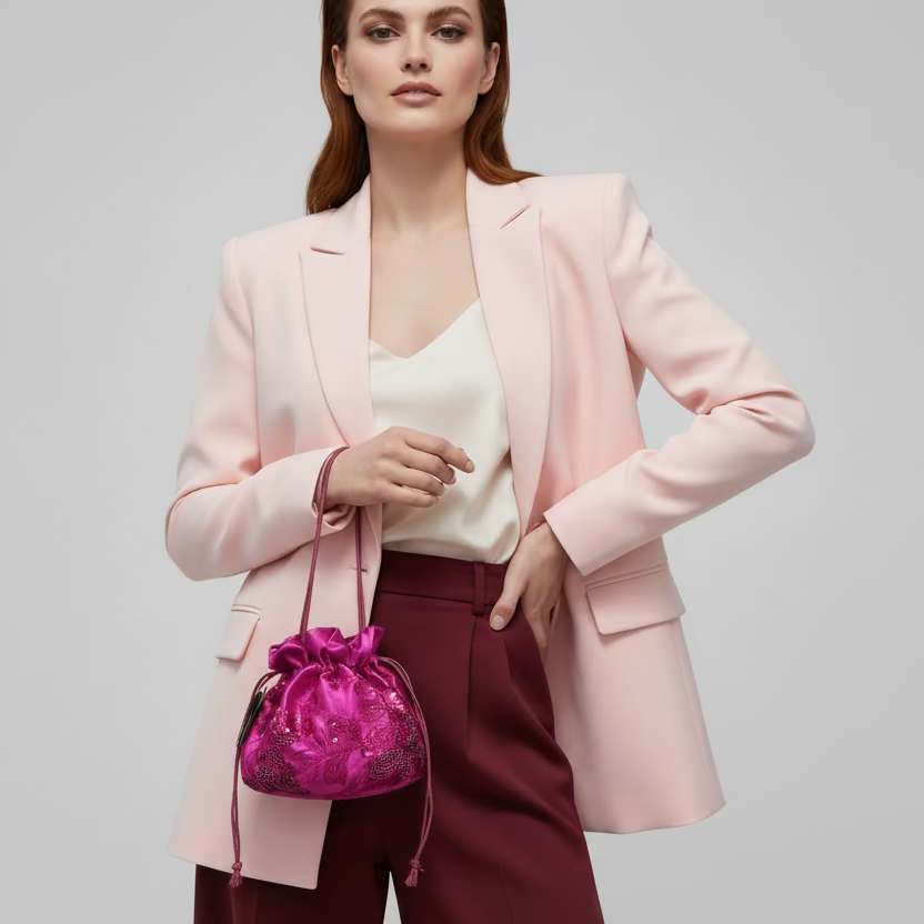 Bolso de fiesta limosnera fucsia floral con lentejuelas - Moments by You