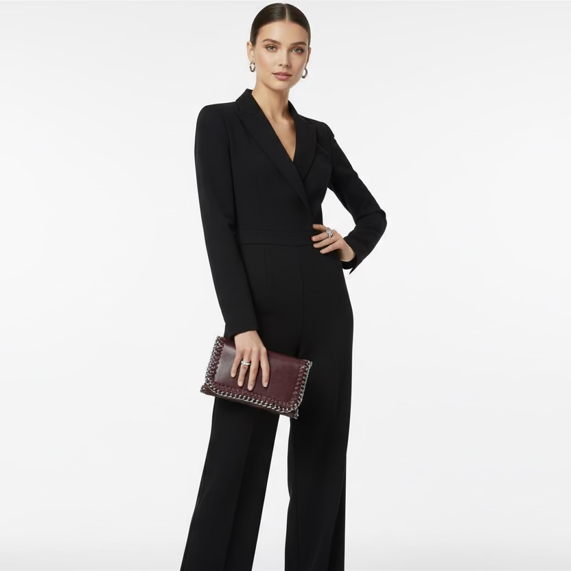Bolso de piel auténtica 100% con cadena cosida plata oscura - Moments by You