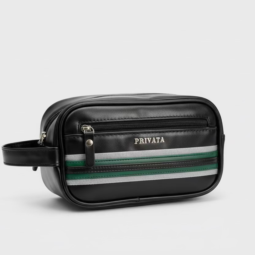 Bolso neceser acabado liso y detalle de líneas y logo de marca Privata - Moments by You