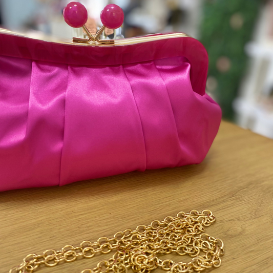 Bolso de fiesta estilo vintage de raso liso y nácar en color fucsia - mbyou