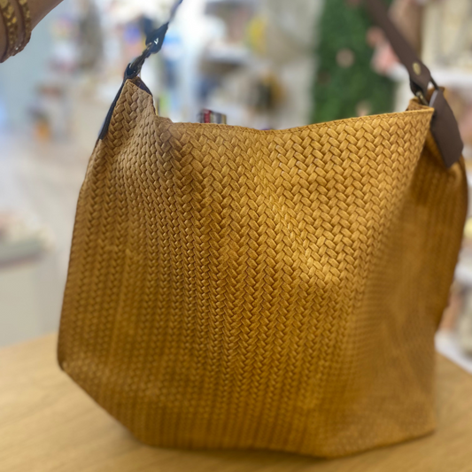 Bolso de piel 100% piel de vacuno tipo shopper efecto trenzado color marrón y chocolate - mbyou