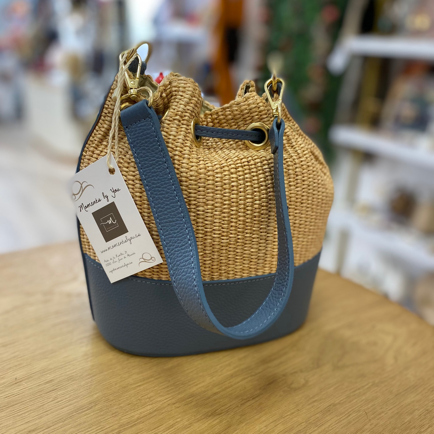 Sac sac en raphia doré - 100% cuir