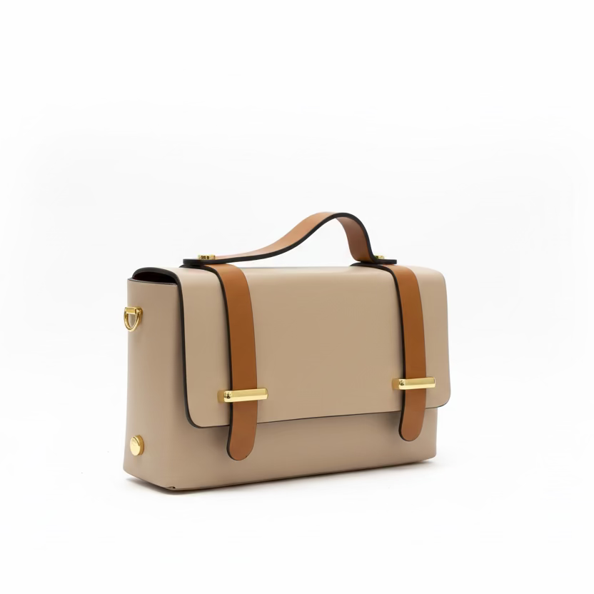 Bolso de mano pequeño y piel 100% vacuno estilo maletín con solapa - Moments by You