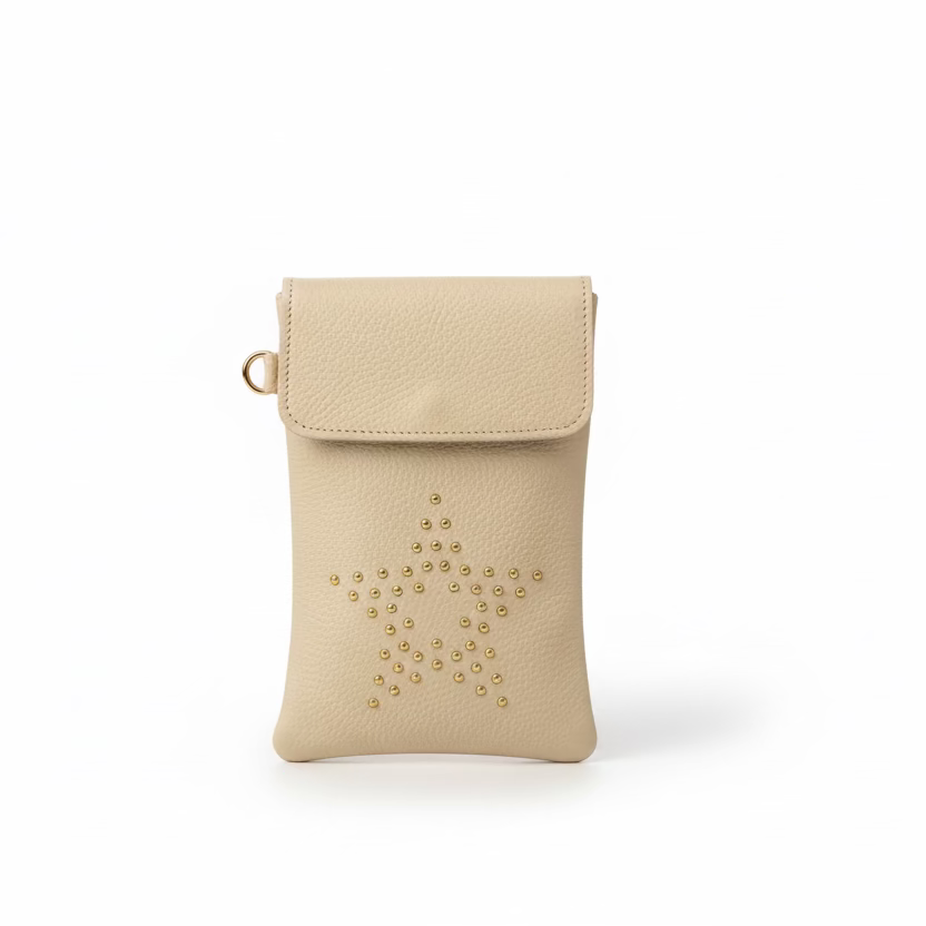 Bolso de piel 100% auténtica para el móvil con una estrella de tachuelas - Moments by You