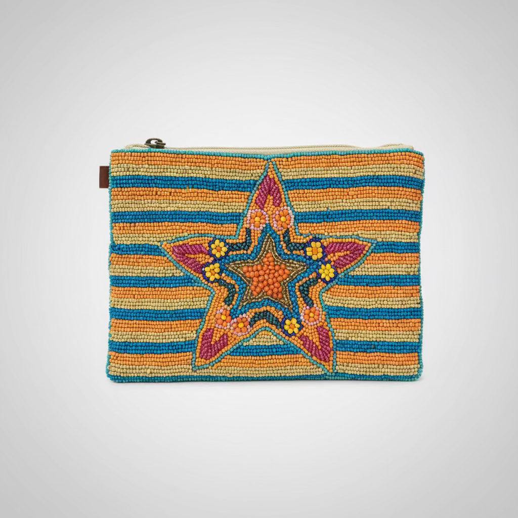 Cartera de mano 100% algodón con bordados lineales y estrella de mar varios colores - Moments by You