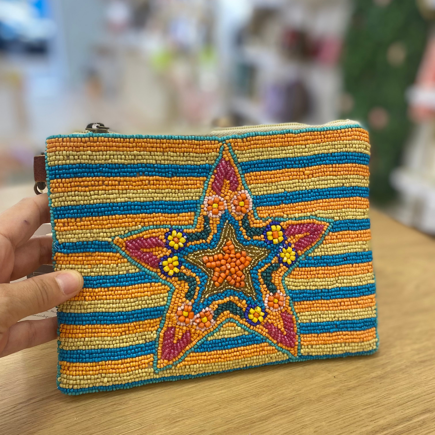 Cartera de mano 100% algodón con bordados lineales y estrella de mar varios colores - mbyou