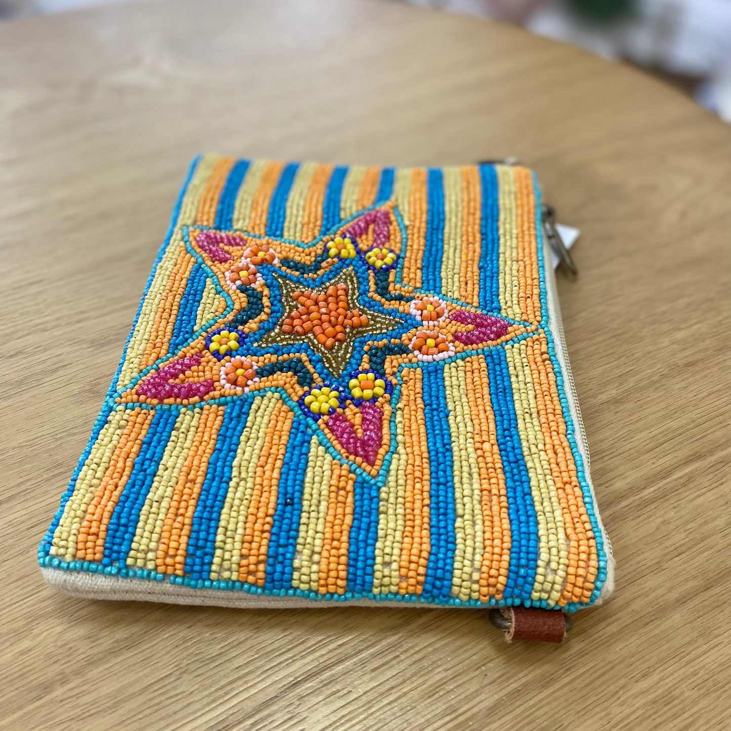 Cartera de mano 100% algodón con bordados lineales y estrella de mar varios colores - mbyou