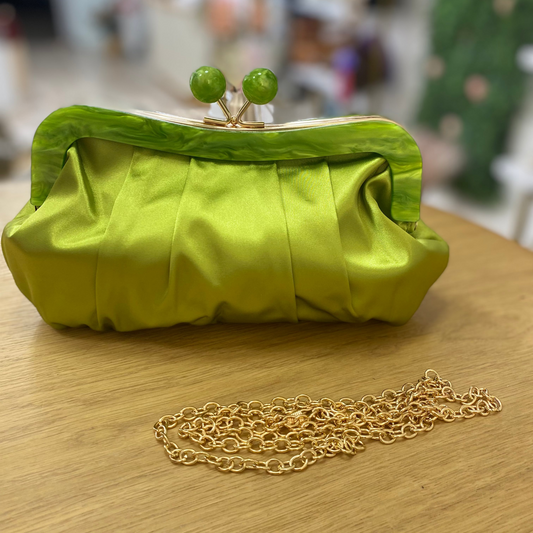 Bolso de fiesta estilo vintage de raso liso y nácar en color verde lima - mbyou
