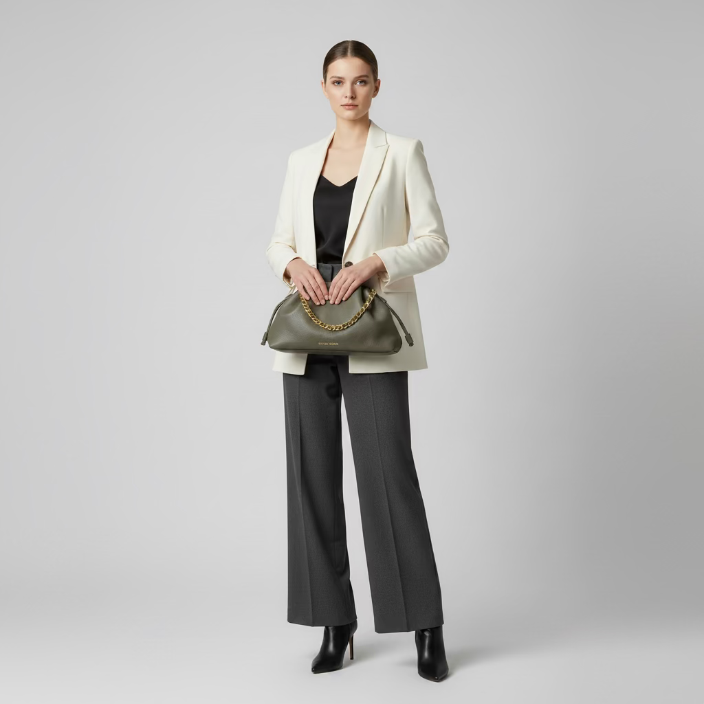 Bolso de hombro y bandolera en formato saco ajustable de color gris - mbyou - Moments by You