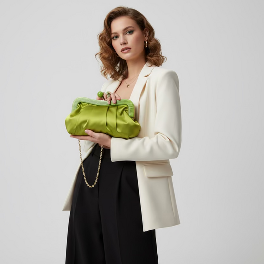Bolso de fiesta estilo vintage de raso liso y nácar en color verde lima - Moments by You