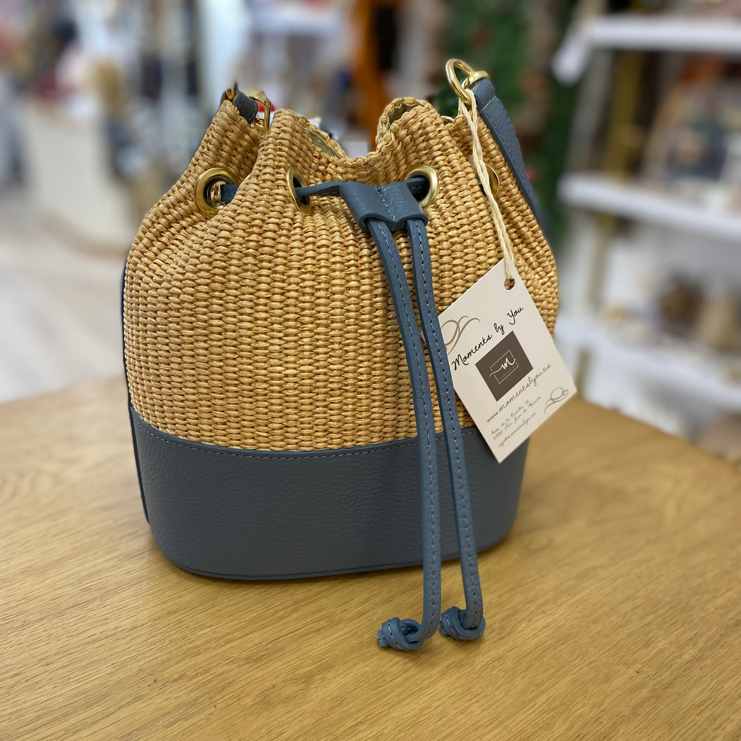 Sac sac en raphia doré - 100% cuir