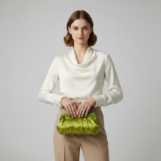 Bolso de fiesta estilo vintage de raso liso y nácar en color verde lima - Moments by You