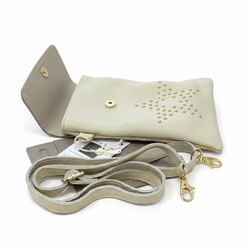 Bolso de piel 100% auténtica para el móvil con una estrella de tachuelas - Moments by You