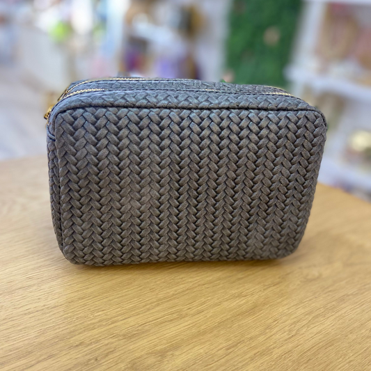 Bolso piel 100% vacuno bandolera tipo cubo con piel efecto trenzado y doble cremallera gris marengo - mbyou