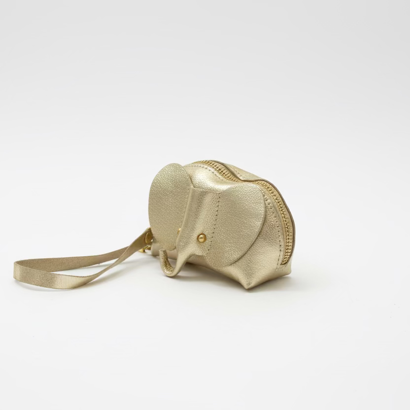 Monedero piel 100% vacuno con correa y cara de elefante en dorado - Moments by You