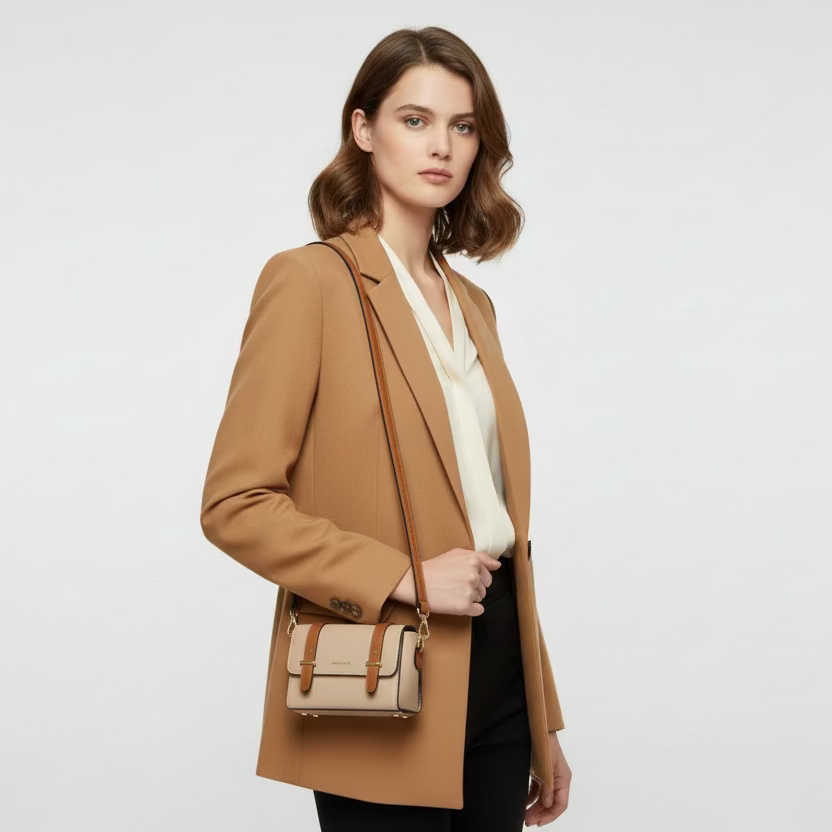 Bolso de mano pequeño y piel 100% vacuno estilo maletín con solapa - Moments by You