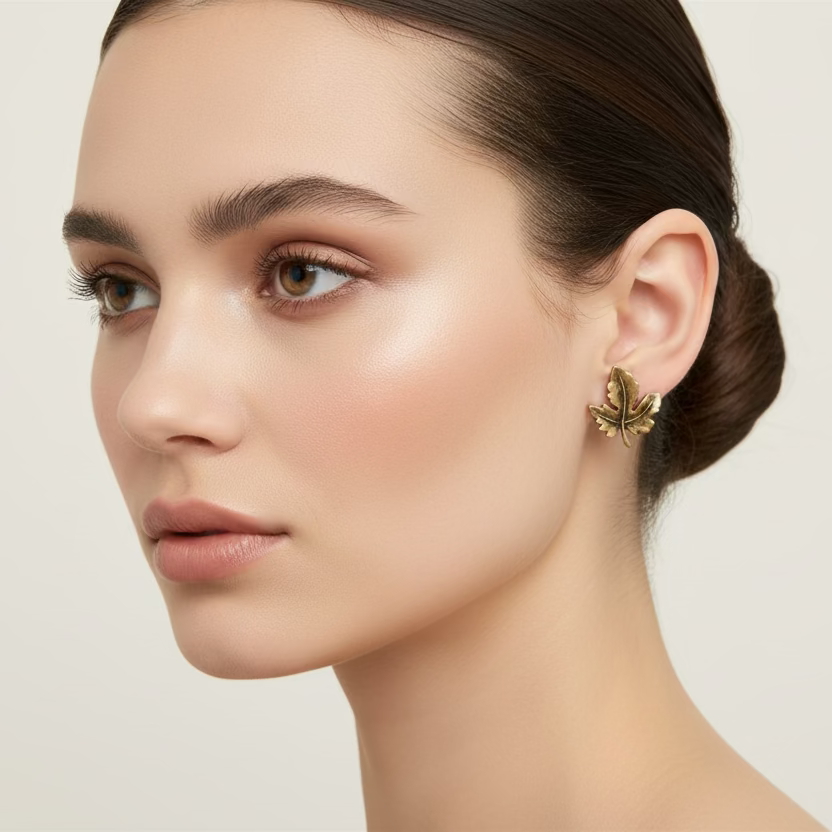 Pendientes de acero en forma de hoja en color oro rosa efecto oxidado - Moments by You