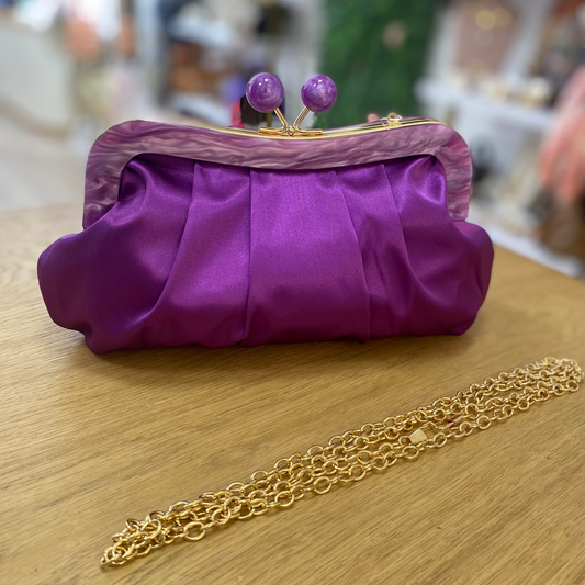 Bolso de fiesta con cierre estilo vintage de raso liso y nácar color morado - mbyou