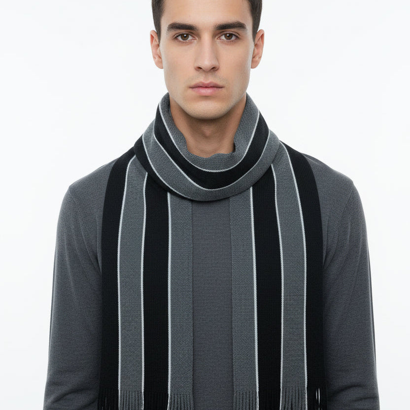 Bufanda de invierno con diseño a rayas en tonos oscuros