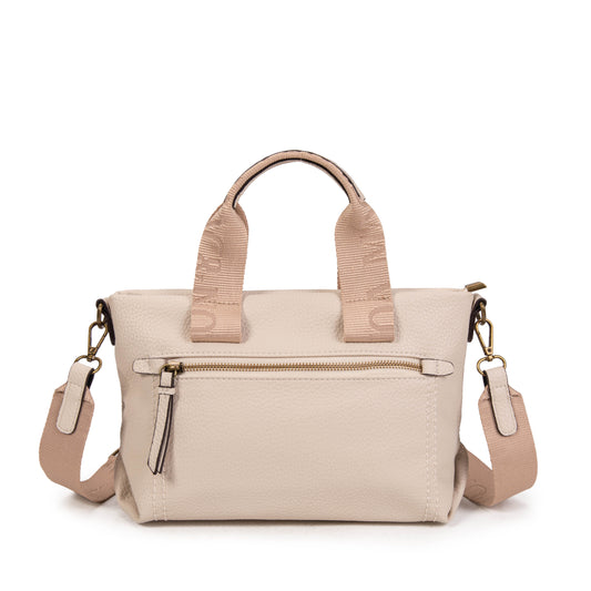 Bolso tipo shopper efecto piel suave con asas y bandolera color beige