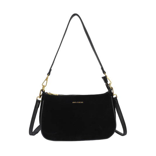 Bolso bandolera efecto piel de ante y ribete color negro - mbyou