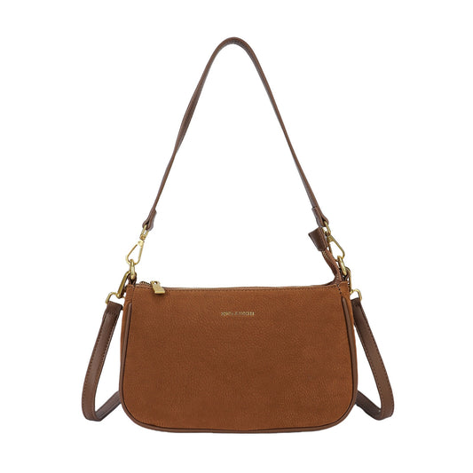 Bolso bandolera efecto piel de ante y ribete color camel - mbyou