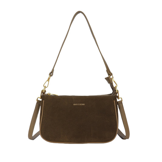 Bolso bandolera efecto piel de ante y ribete color verde militar - mbyou