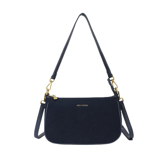 Bolso bandolera efecto piel de ante y ribete color azul marino - mbyou