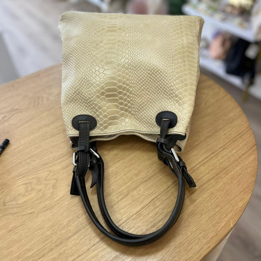 Bolso piel 100% auténtica efecto serpiente beige combinado con chocolate - mbyou