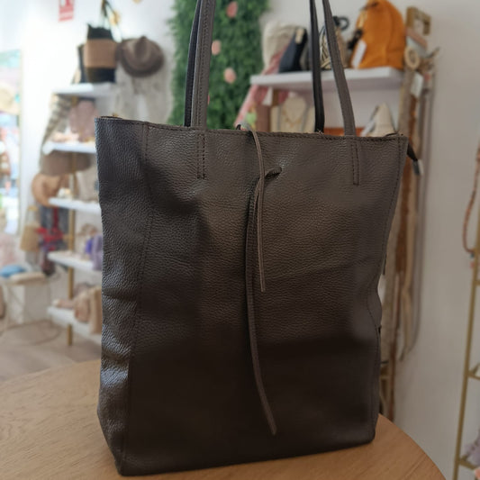 Bolso tipo shopper de piel 100% vacuno con asas color chocolate - mbyou