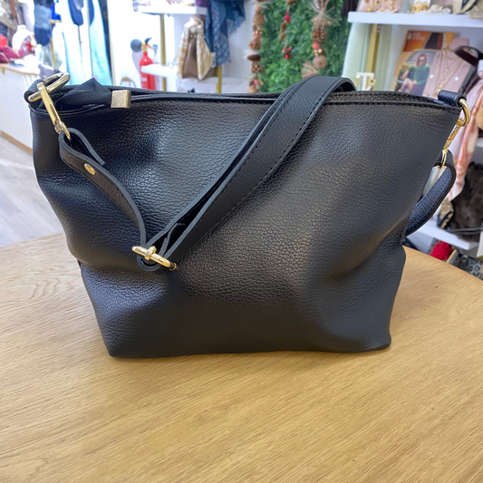Bolso bandolera piel 100% auténtica liso color negro