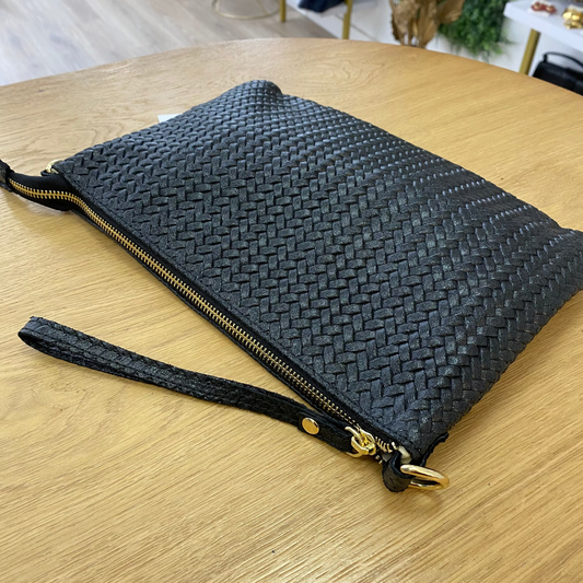 Bolso bandolera de piel 100% vacuno trenzado color negro