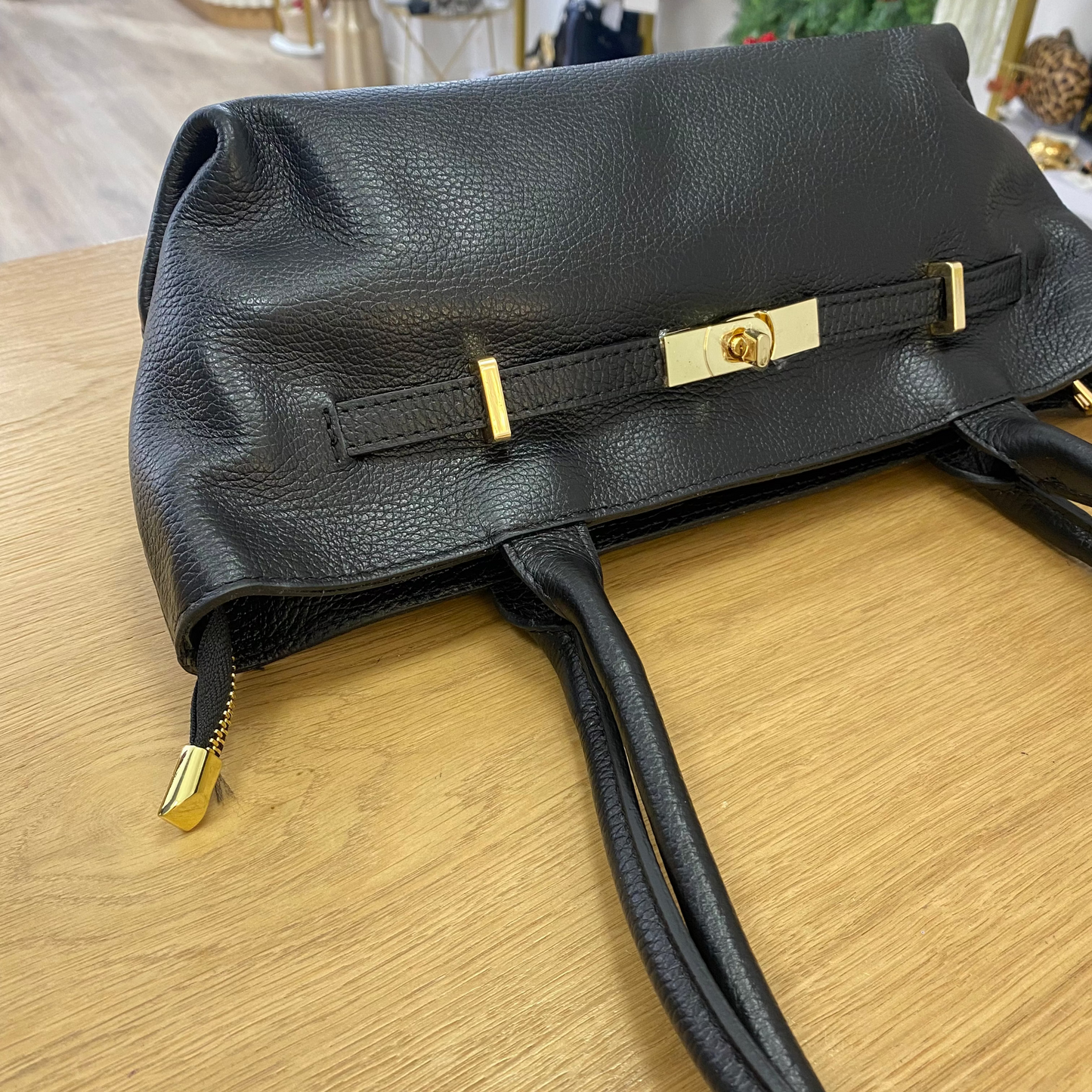 Bolso de hombro piel 100% auténtica con asas largas color negro