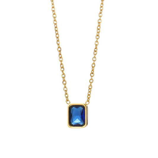 Golden Aztec steel necklace and blue stones