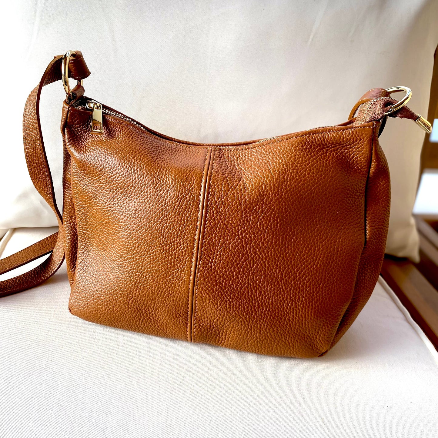 Bolso de piel 100% auténtica bandolera camel