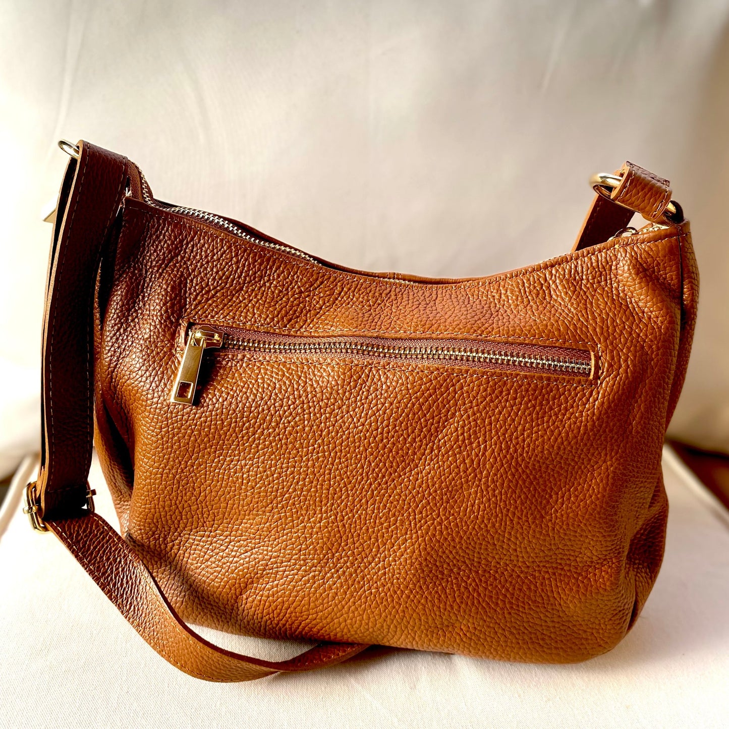 Bolso de piel 100% auténtica bandolera camel