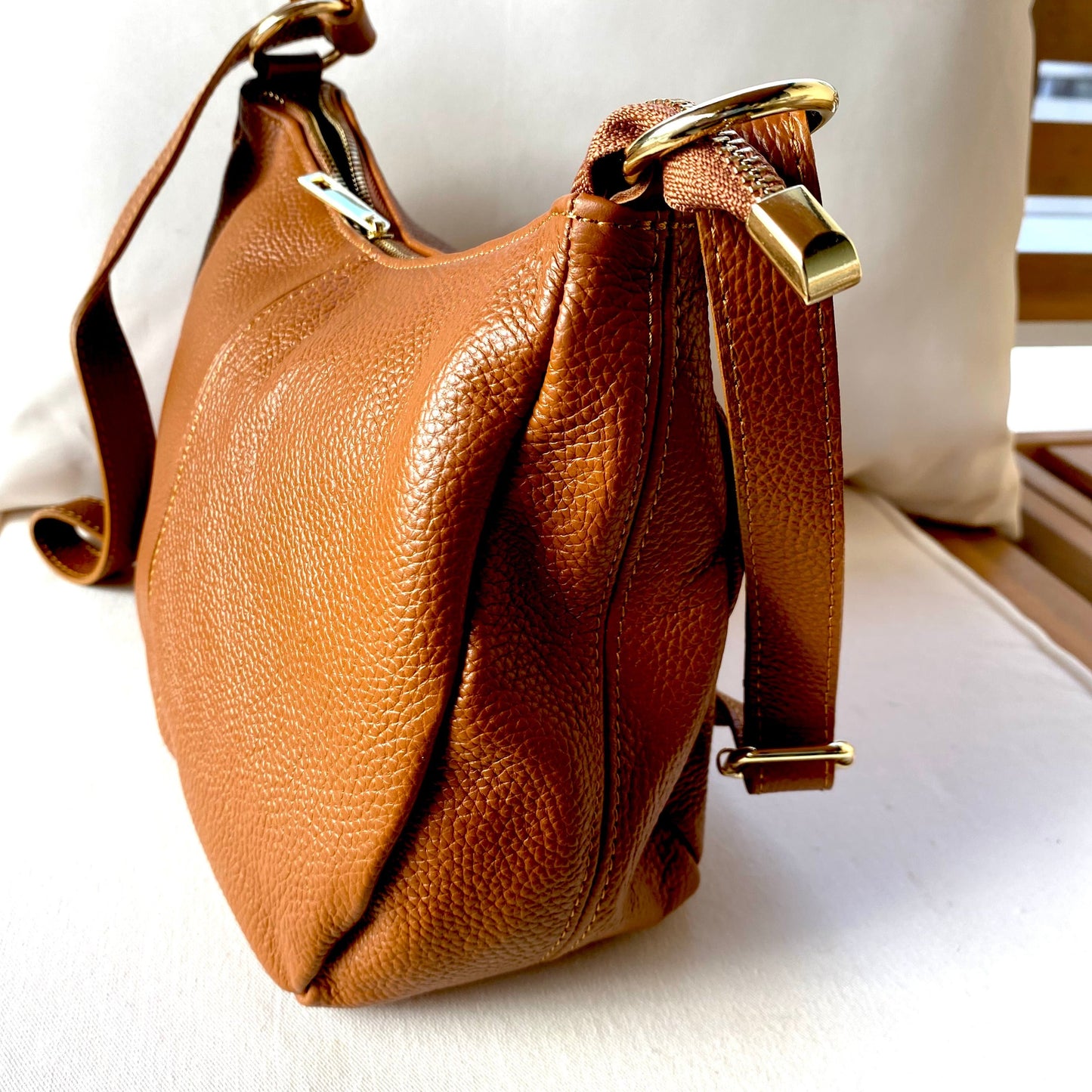 Bolso de piel 100% auténtica bandolera camel