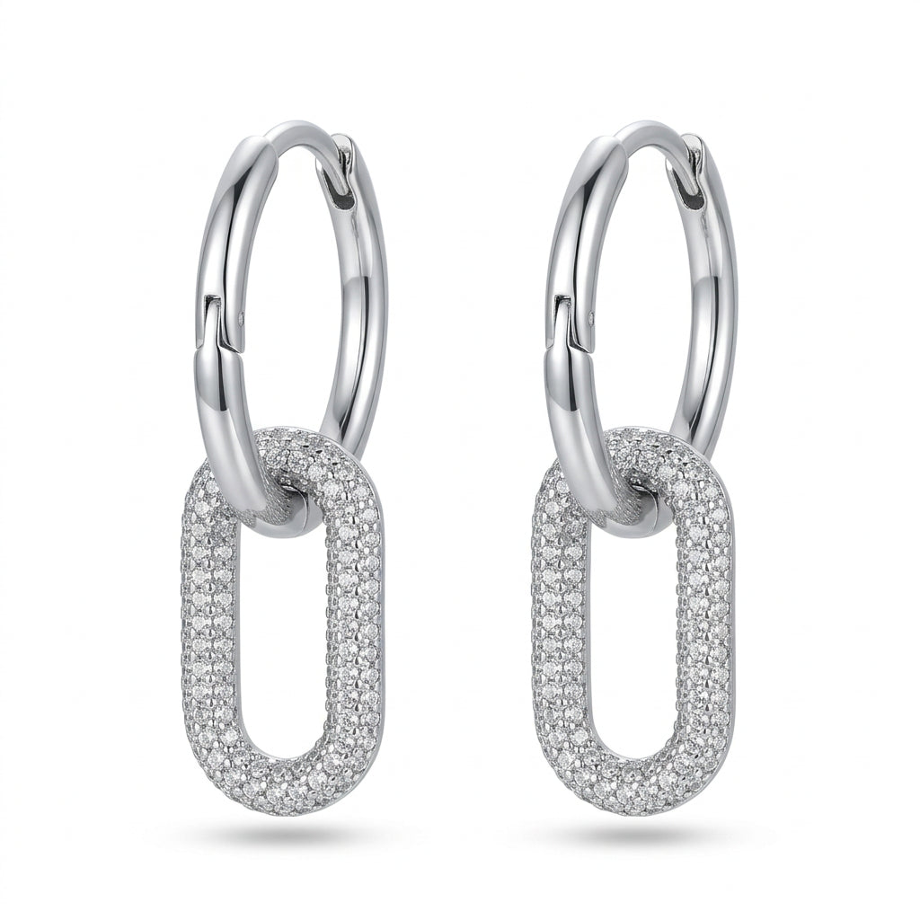 Pendientes acero óvalo cristal plateado